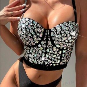 Rhinestone Bustier Crop Corset Top